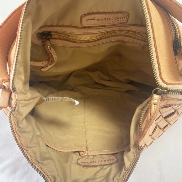 MARTA PONTI Tan Braided Leather Shoulder Bag With Dark Gold Hardware - Picture 9 of 10